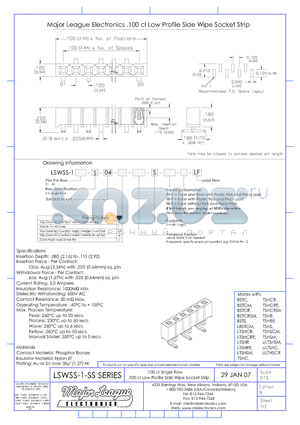 LSWSS-1-SS datasheet - .100 cl Single Row .100 cl Low Profile Side Wipe Socket Strip