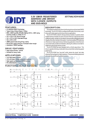 IDT74ALVCH16345 datasheet - 3.3V CMOS REGISTERED ADDRESS LINE DRIVER WITH 3-STATE OUTPUTS AND BUS-HOLD