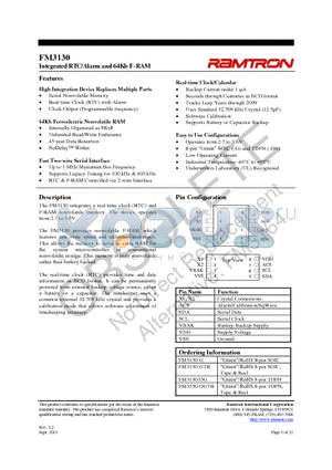 FM3130 datasheet - Integrated RTC/Alarm and 64Kb F-RAM