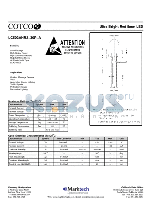 LC503AHR2-30P-A datasheet - Ultra Bright Red 5mm LED