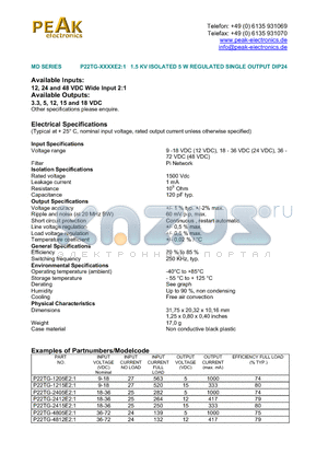 P22TG-1205E21 datasheet - 1.5 KV ISOLATED 5 W REGULATED SINGLE OUTPUT DIP24