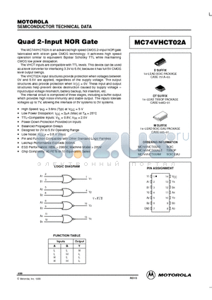 MC74VHCT02A datasheet - Quad 2-Input NOR Gate