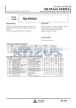 ML9XX41 datasheet - InGaAsP DFB-LASER DIODE WITH EA MODULATOR