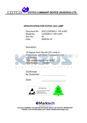 LC503AYL1-15P-A-MT datasheet - SPECIFICATION FOR COTCO LED LAMP