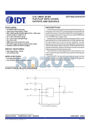 IDT74ALVCH16721PA datasheet - 3.3V CMOS 20-BIT FLIP-FLOP WITH 3-STATE OUTPUTS AND BUS-HOLD
