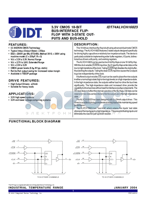 IDT74ALVCH16823PA datasheet - 3.3V CMOS 18-BIT BUS-INTERFACE FLIPFLOP WITH 3-STATE OUTPUTS AND BUS-HOLD