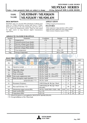 ML9XX43 datasheet - 2.5Gbps InGaAsP DFB LASER DIODE