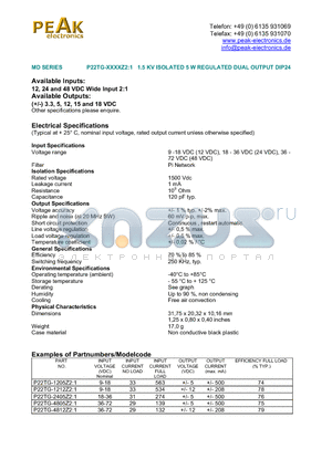 P22TG-1212Z21 datasheet - 1.5 KV ISOLATED 5 W REGULATED DUAL OUTPUT DIP24