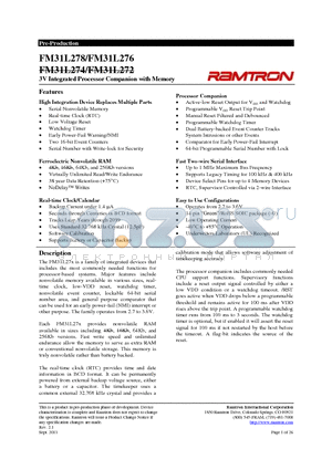 FM31L276 datasheet - 3V Integrated Processor Companion with Memory