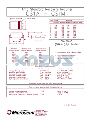 GS1B datasheet - 1 Amp Standard Recovery Rectifier