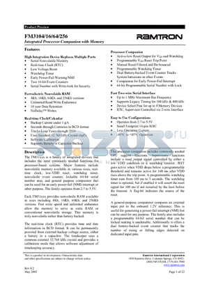 FM31256-S datasheet - Integrated Processor Companion with Memory