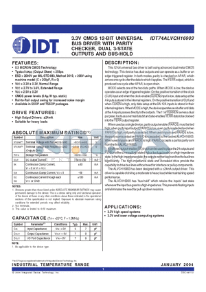 IDT74ALVCH16903PV datasheet - 3.3V CMOS 12-BIT UNIVERSAL BUS DRIVER WITH PARITY CHECKER, DUAL 3-STATE OUTPUTS AND BUS-HOLD