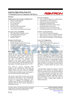 FM31L274 datasheet - 3V Integrated Processor Companion with Memory