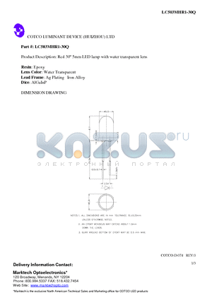 LC503MHR1-30Q datasheet - Red 30 5mm LED lamp with water transparent lens