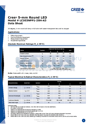 LC503NPP1-20H-A3 datasheet - 5-mm Round LED