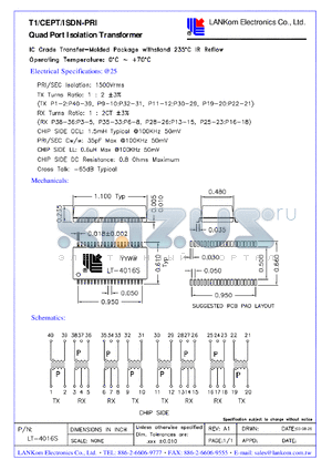 LT-4016S datasheet - Quad Port Isolation Transformer