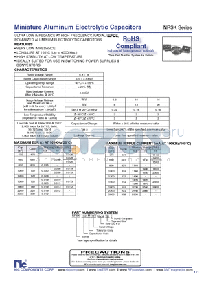 NRSJ152M16V8X11.5TBF datasheet - Miniature Aluminum Electrolytic Ca pac i tors