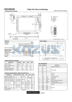 HDG320240 datasheet - Chip On Glass technology 320 X 240 Dots Graphics