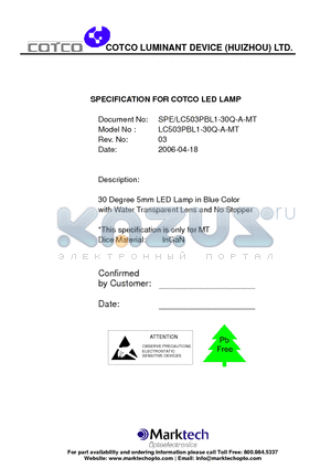 LC503PBL1-30Q-A-MT datasheet - 30 Degree 5mm LED Lamp in Blue Color
