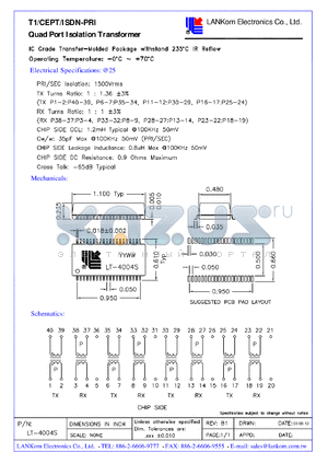LT-4004S datasheet - Quad Port Isolation Transformer
