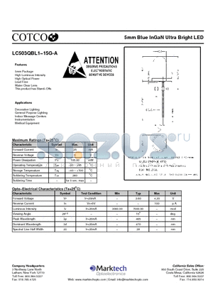 LC503QBL1-15G-A datasheet - 5mm Blue InGaN Ultra Bright LED