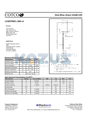 LC503TBG1-30G-A datasheet - 5mm Blue−Green InGaN LED