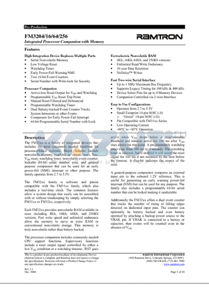 FM3216 datasheet - Integrated Processor Companion with Memory