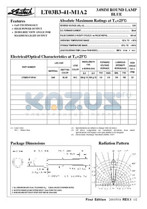 LT03B3-41-M1A2 datasheet - 3.0MM ROUND LAMP BLUE