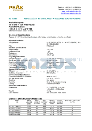 P22TG-4812Z21 datasheet - 1.5 KV ISOLATED 5 W REGULATED DUAL OUTPUT DIP24