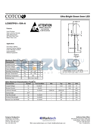 LC503TPG1-15H-A datasheet - Ultra Bright Green 5mm LED