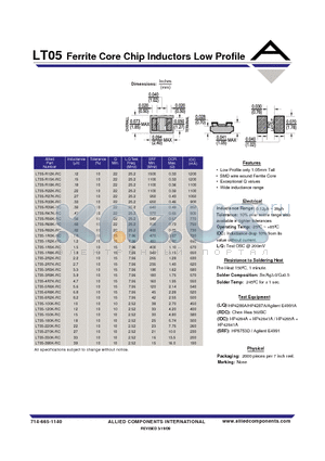 LT05-180K-RC datasheet - Ferrite Core Chip Inductors Low Profile