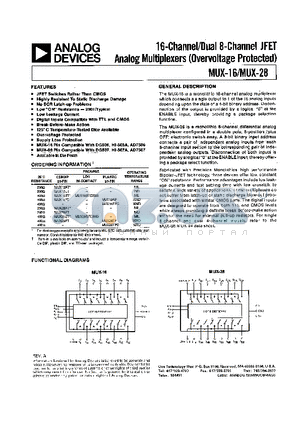 MUX-16BTC/883 datasheet - 16-Channel/Dual 8-Channel JFET Analog Multiplexers(Overvoltage Protected)