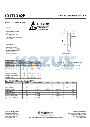 LC503TWN1-15G-A datasheet - Ultra Bright White 5mm LED