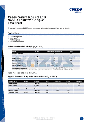 LC503TYL1-30Q-A1 datasheet - 5-mm Round LED