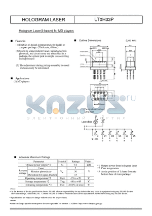 LT0H33P datasheet - Hologram Laser(3 beam) for MD players