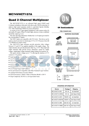 MC74VHCT157AD datasheet - Quad 2-Channel Multiplexer