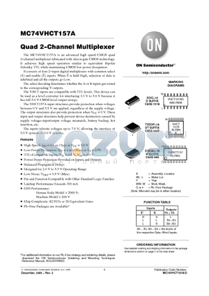 MC74VHCT157ADG datasheet - Quad 2−Channel Multiplexer