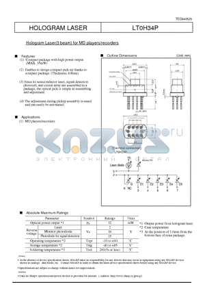 LT0H34P datasheet - Hologram Laser(3 beam) for MD players/recorders