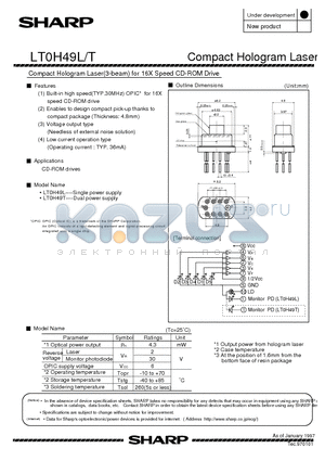 LT0H49L datasheet - Compact Hologram Laser