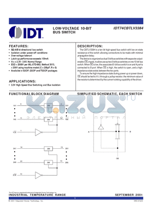 IDT74CBTLV3384Q datasheet - LOW-VOLTAGE 10-BIT BUS SWITCH