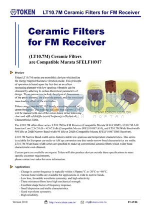 LT10.7MA19CTB datasheet - LT10.7M Ceramic Filters for FM Receiver