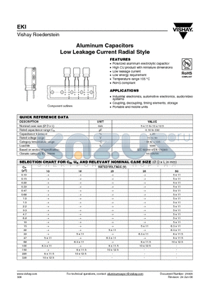 MALREKI00AA022H00K datasheet - Aluminum Capacitors Low Leakage Current Radial Style
