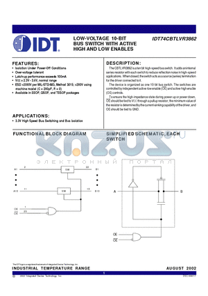 IDT74CBTLVR3862PG datasheet - LOW-VOLTAGE 10-BIT BUS SWITCH WITH ACTIVE HIGH AND LOW ENABLES