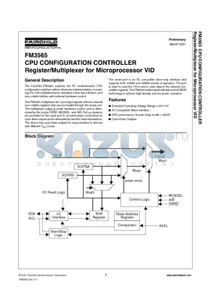 FM3565 datasheet - CPU CONFIGURATION CONTROLLER Register/Multiplexer for Microprocessor VID