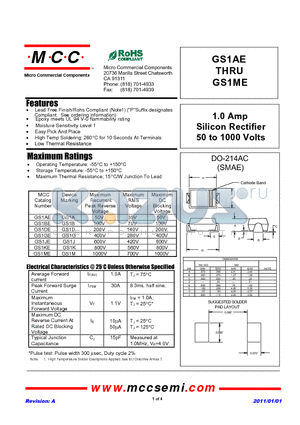 GS1ME datasheet - 1.0 Amp Silicon Rectifier 50 to 1000 Volts