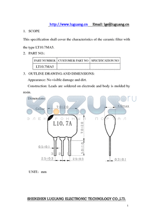 LT10.7MA5 datasheet - ceramic filter