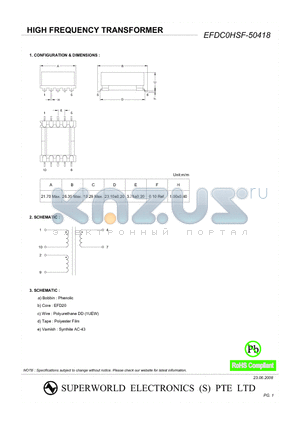 EFDC0HSF-50418 datasheet - HIGH FREQUENCY TRANSFORMER