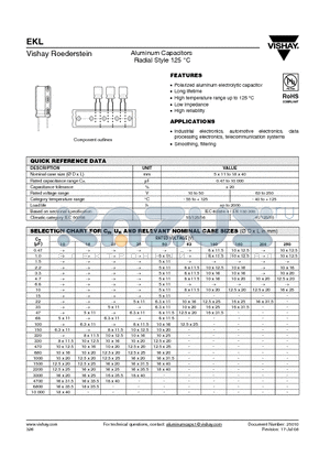 MALREKL00AA168H00K datasheet - Aluminum Capacitors Radial Style 125 `C