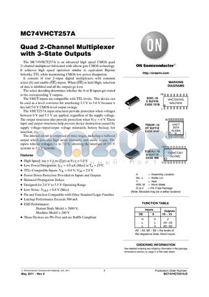 MC74VHCT257A_11 datasheet - Quad 2-Channel Multiplexer with 3-State Outputs