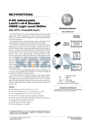MC74VHCT259AM datasheet - 8−Bit Addressable Latch/1−of−8 Decoder CMOS Logic Level Shifter with LSTTL−Compatible Inputs